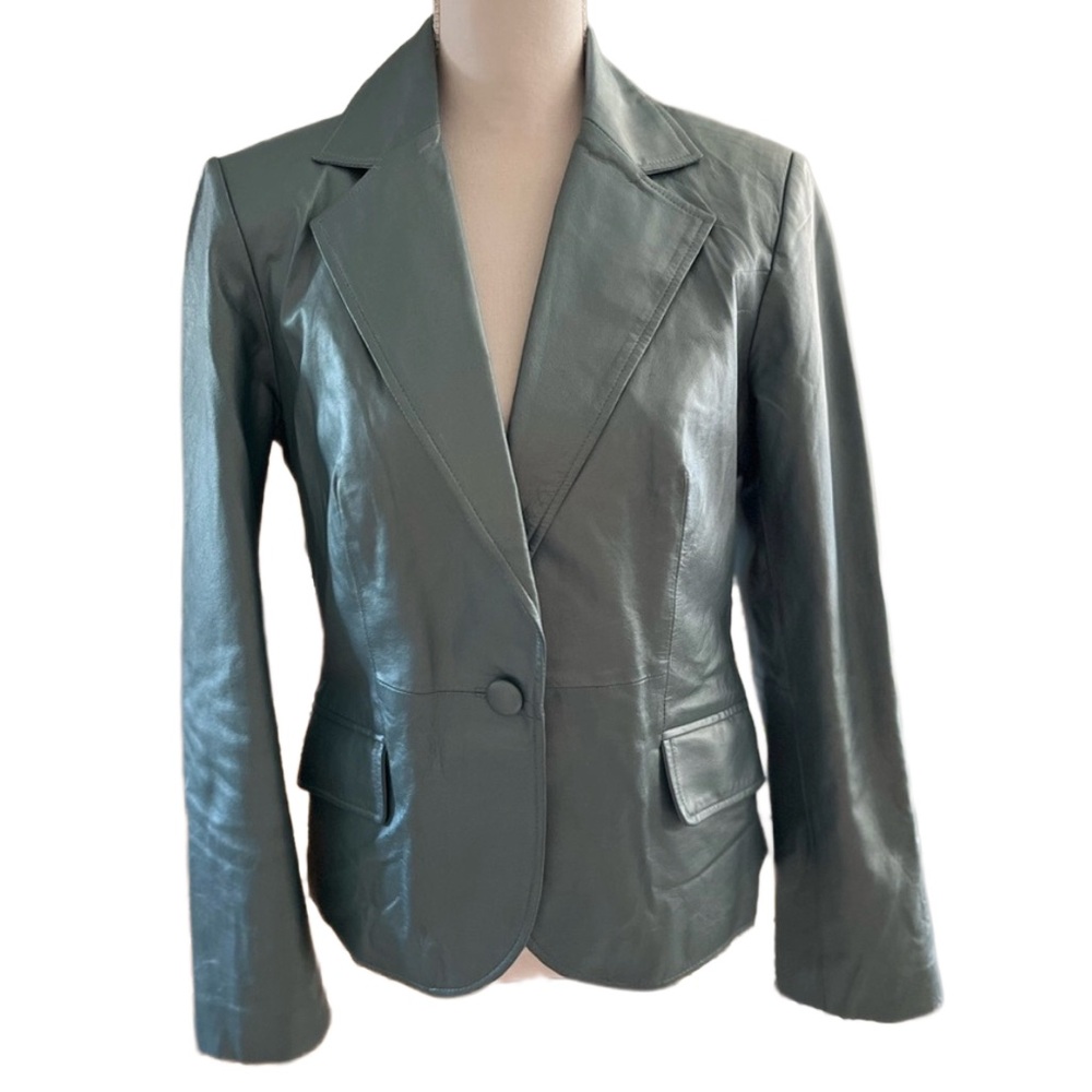 Bernardo Stunning Silvery Blue Leather Blazer Jacket L - Picture 1 of 13